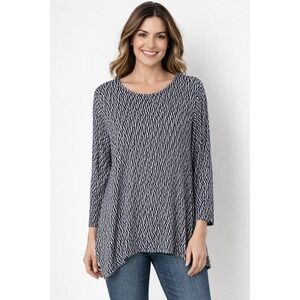 Chelsea & Theodore Textured Knit Tunic Top Black White Long Sleeve XXL EUC